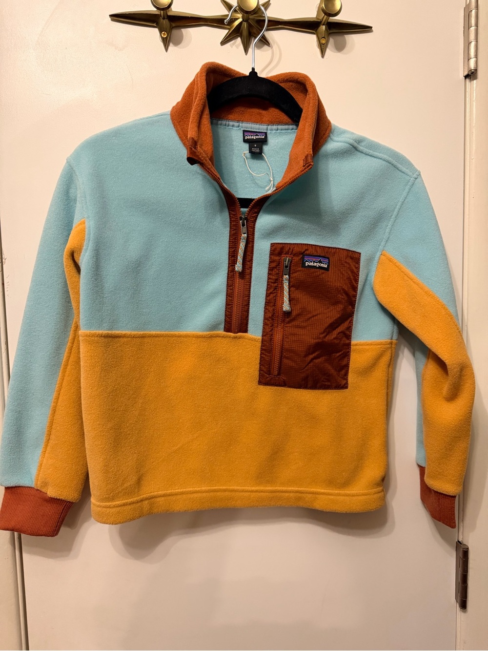Patagonia Kids Small Colorblock Fleece Pullover - Blue, Yellow & Brown NWOT